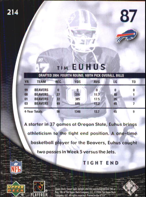 2004 Sweet Spot (Upper Deck) Football "Main Set" Cards #1 to #228 - Picture 301 of 307