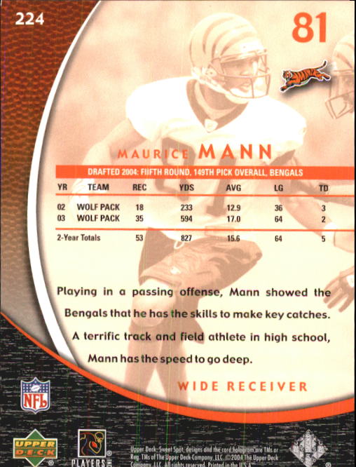 2004 Sweet Spot (Upper Deck) Football "Main Set" Cards #1 to #228 - Picture 305 of 307