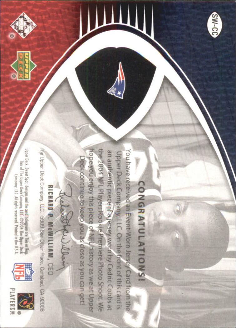 2004 Sweet Spot Sweet Swatches #SWCC Cedric Cobbs back image
