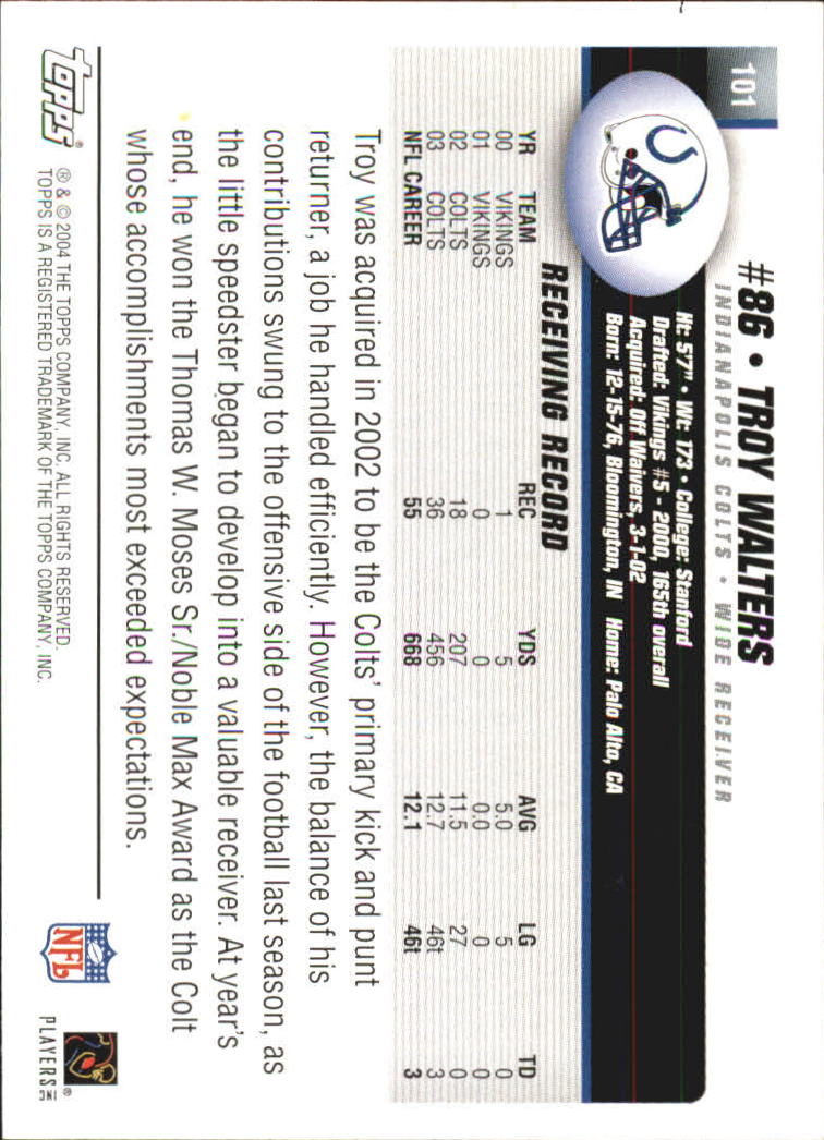 2004 Topps #101 Troy Walters back image