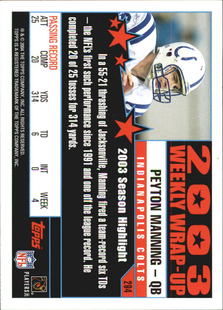 2004 Topps #294 Peyton Manning WW back image