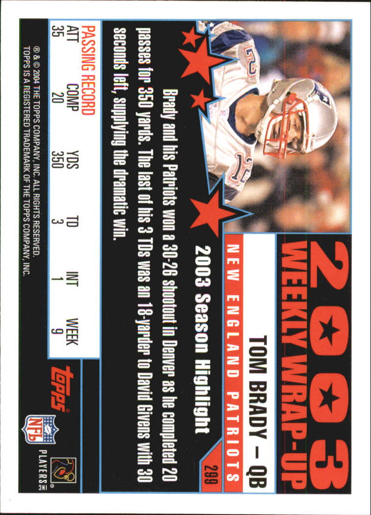 2004 Topps #299 Tom Brady WW back image