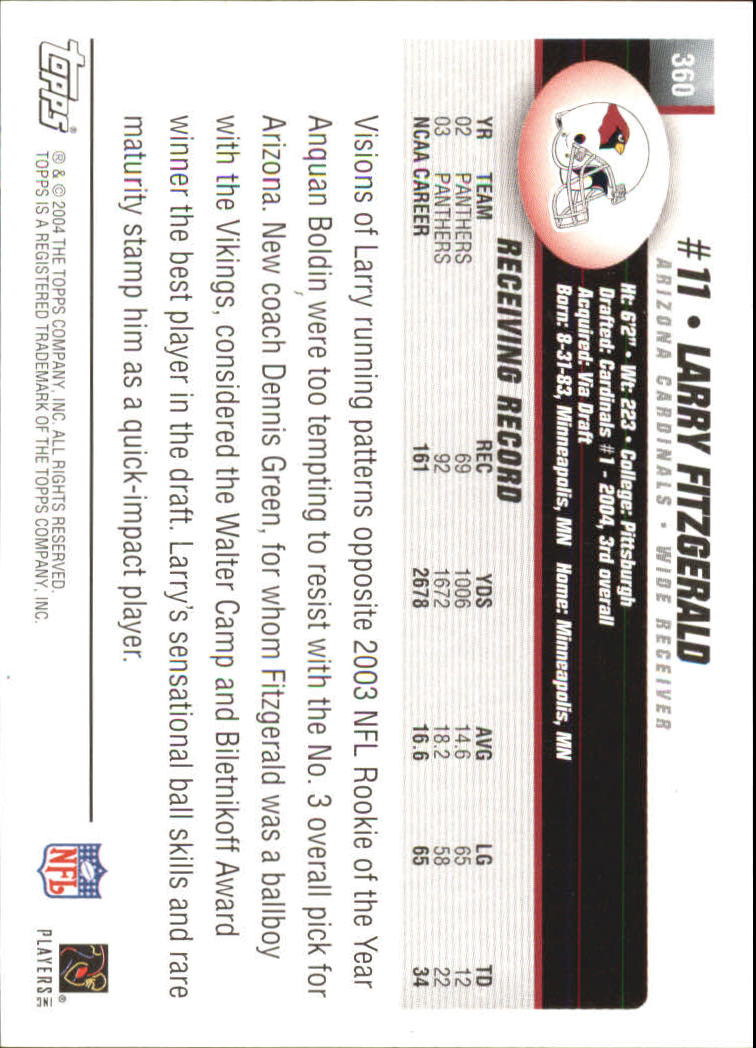 2004 Topps #360 Larry Fitzgerald RC back image