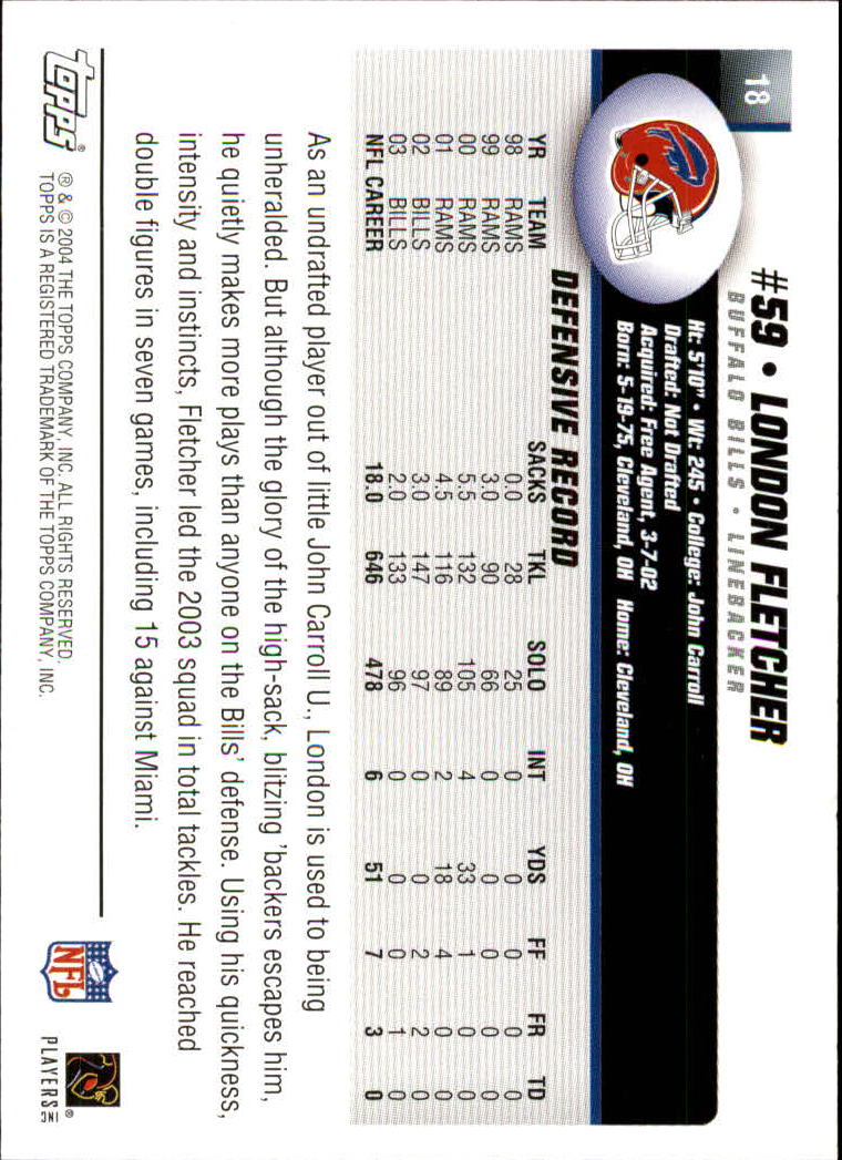 2004 Topps Collection #18 London Fletcher back image