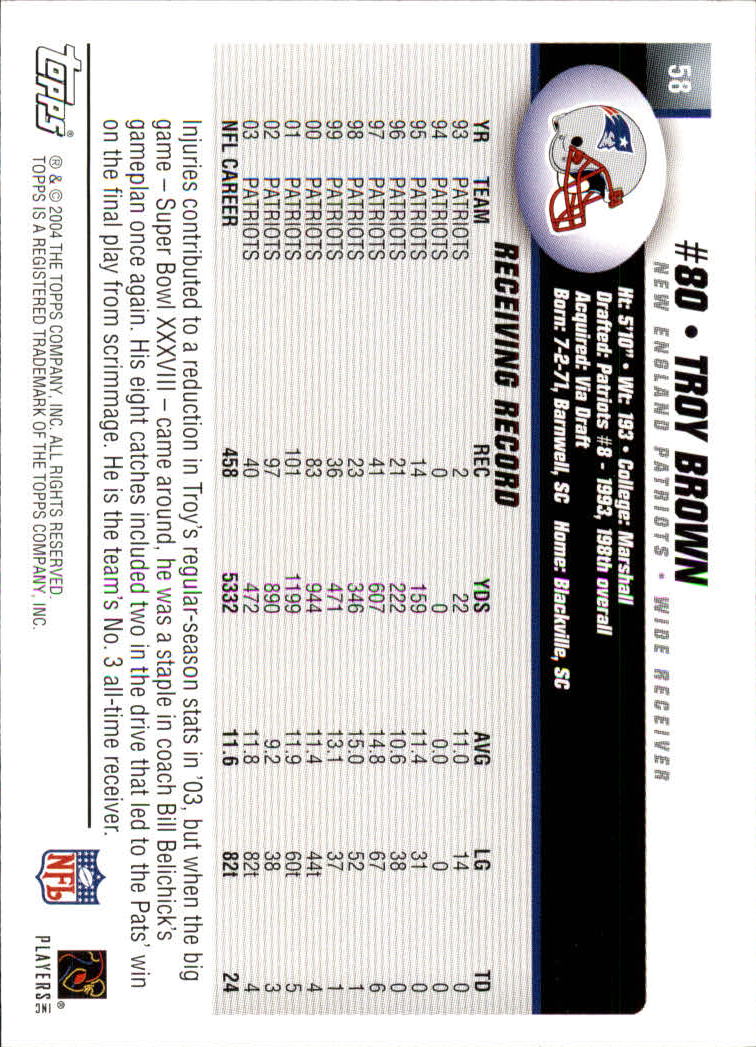 2004 Topps Collection #58 Troy Brown back image