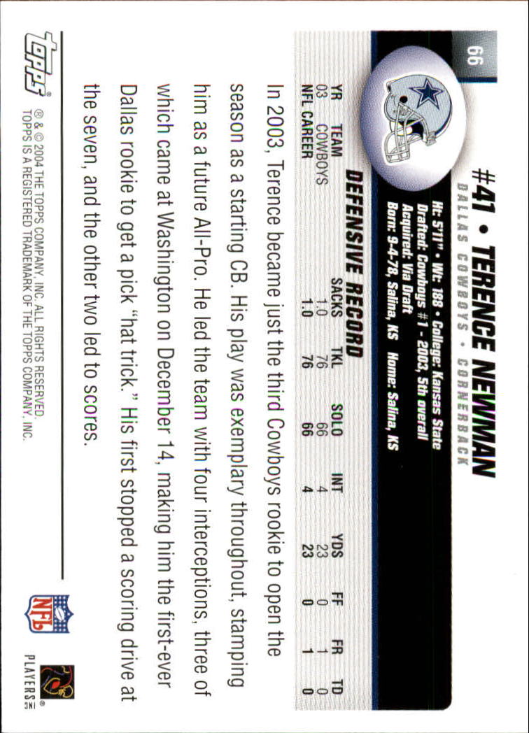 2004 Topps Collection #66 Terence Newman back image