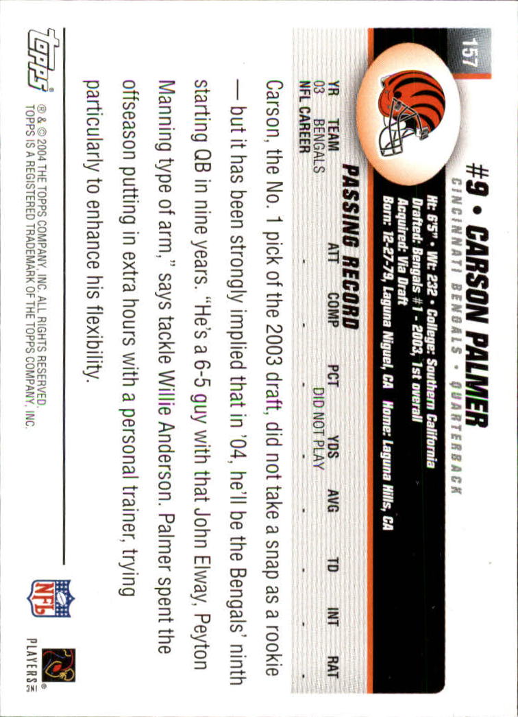2004 Topps Collection #157 Carson Palmer back image