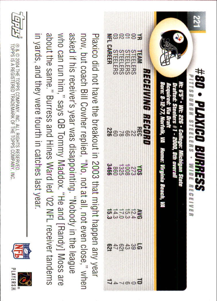 A6884- 2004 Topps Collection FB Card #s 1-250 -You Pick- 15+ FREE US SHIP - Picture 273 of 467