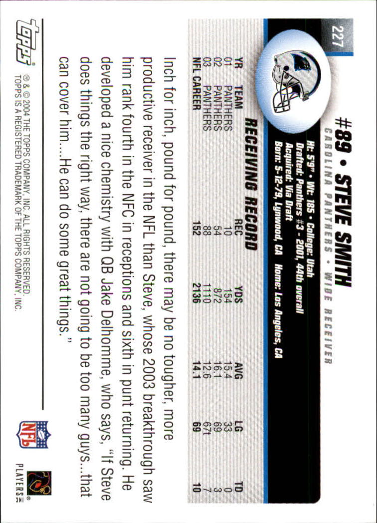 2004 Topps Collection #227 Steve Smith WR back image