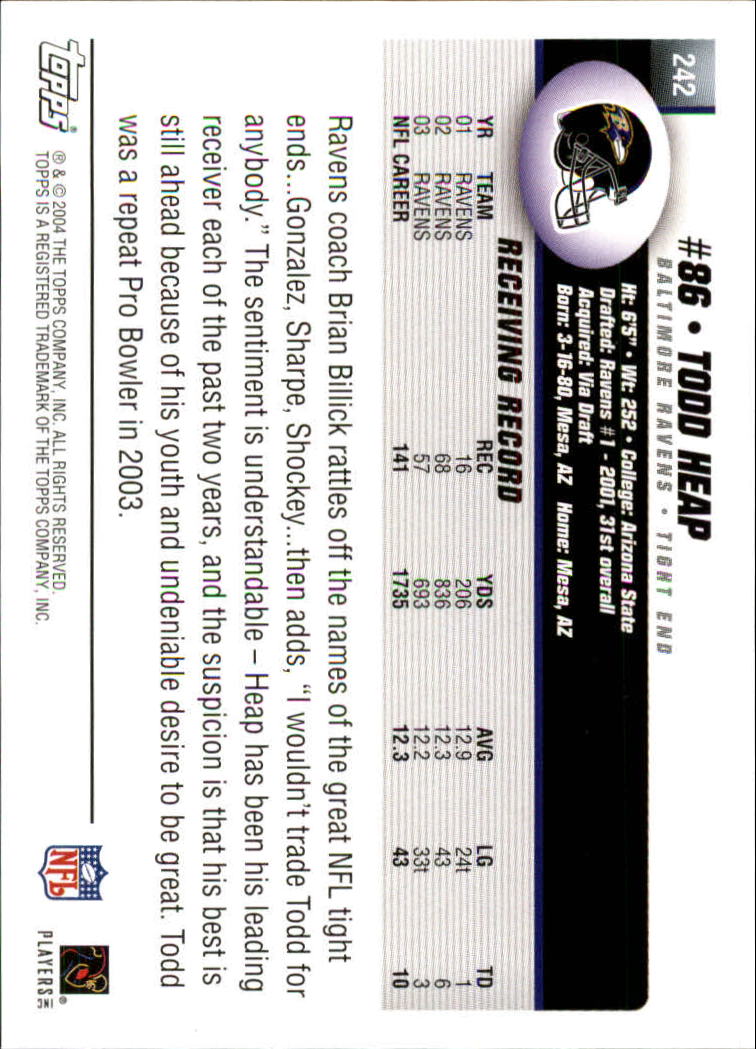 A6884- 2004 Topps Collection FB Card #s 1-250 -You Pick- 15+ FREE US SHIP - Picture 265 of 467
