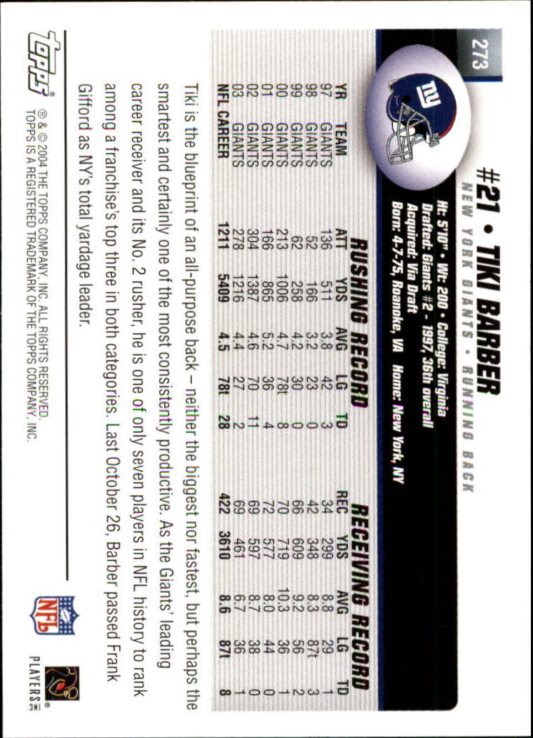 A6884- 2004 Topps Collection FB Card #s 251-385 -You Pick- 15+ FREE US SHIP - Picture 91 of 245