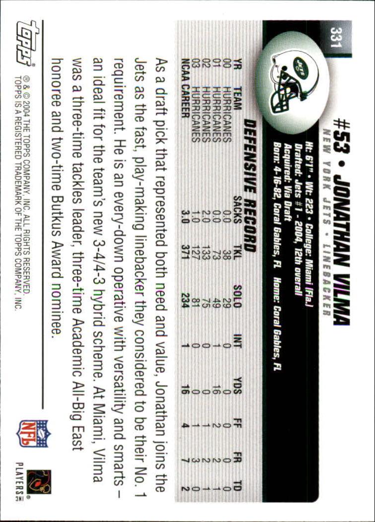 A6884- 2004 Topps Collection FB Card #s 251-385 -You Pick- 15+ FREE US SHIP - Picture 205 of 245