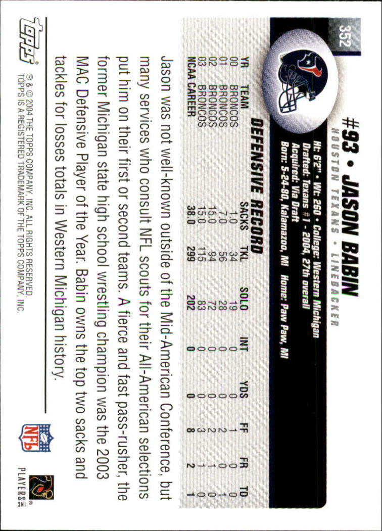 A6884- 2004 Topps Collection FB Card #s 251-385 -You Pick- 15+ FREE US SHIP - Picture 233 of 245