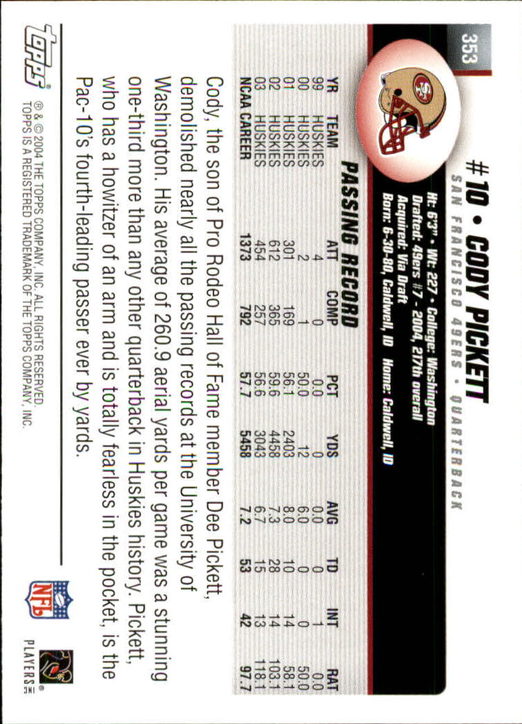 A6884- 2004 Topps Collection FB Card #s 251-385 -You Pick- 15+ FREE US SHIP - Picture 133 of 245