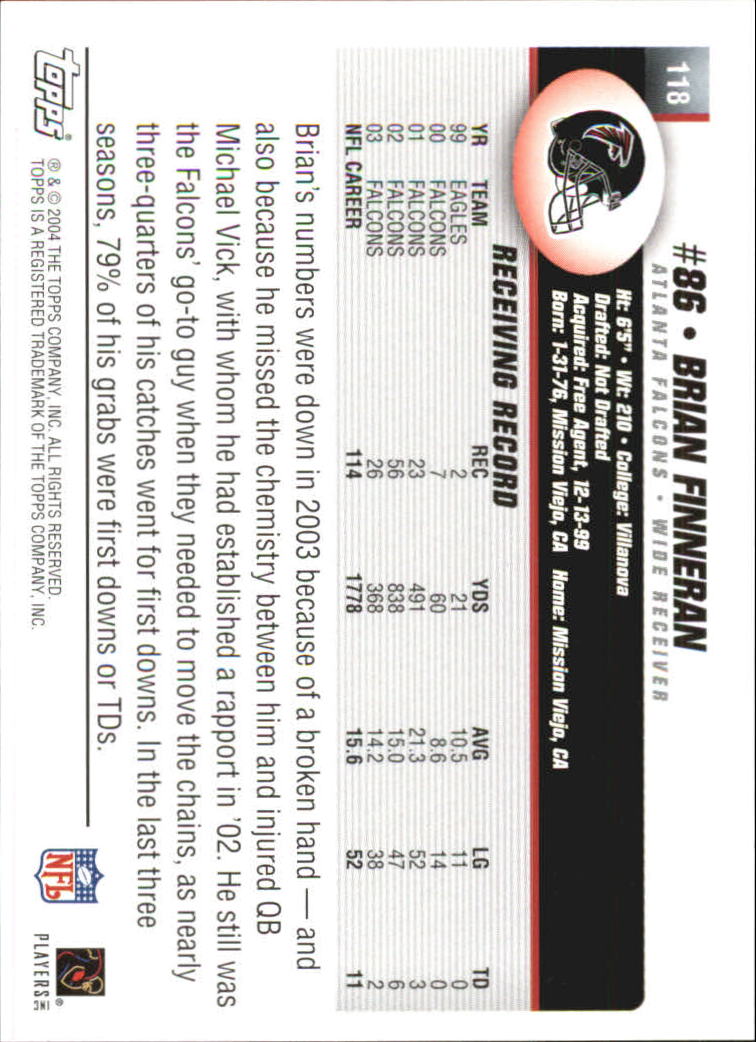 2004 Topps First Edition #118 Brian Finneran back image