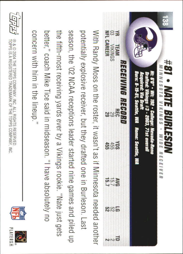 2004 Topps First Edition #138 Nate Burleson back image