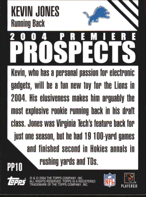 2004 Topps Premiere Prospects #PP10 Kevin Jones back image