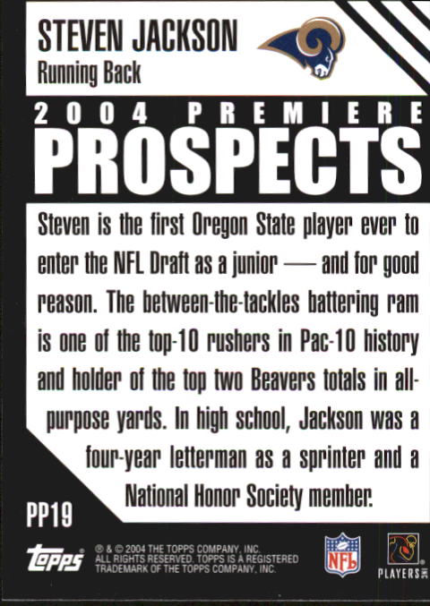 2004 Topps Premiere Prospects #PP19 Steven Jackson back image