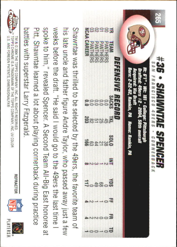 2004 Topps Chrome Refractors #265 Shawntae Spencer back image