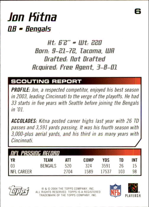 2004 Topps Draft Picks and Prospects #6 Jon Kitna back image