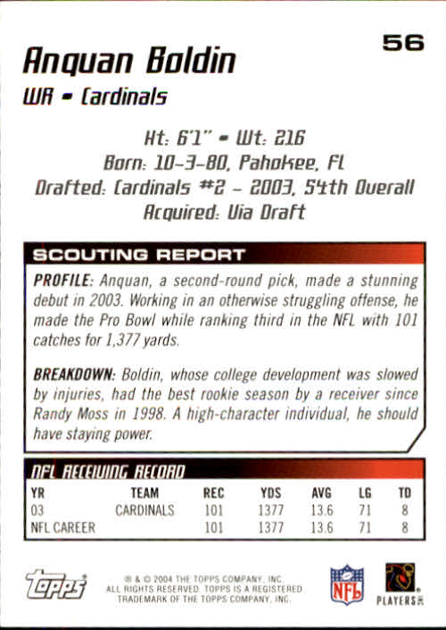 2004 Topps Draft Picks and Prospects #56 Anquan Boldin back image