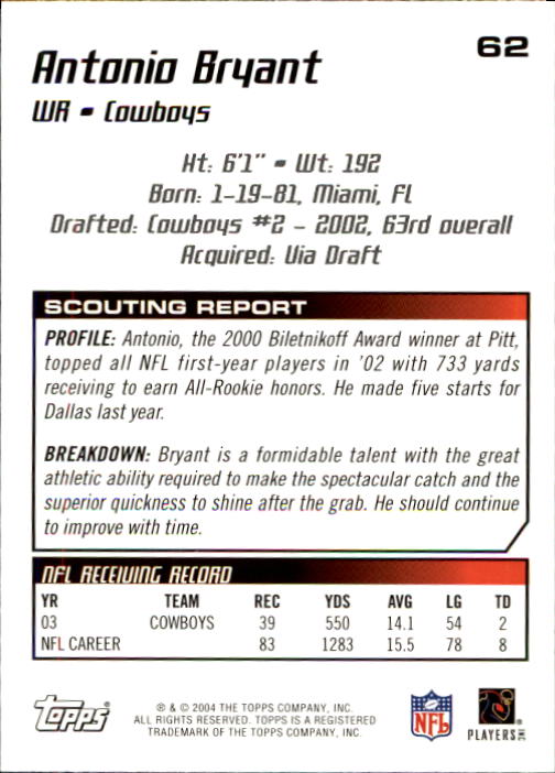 2004 Topps Draft Picks and Prospects #62 Antonio Bryant back image