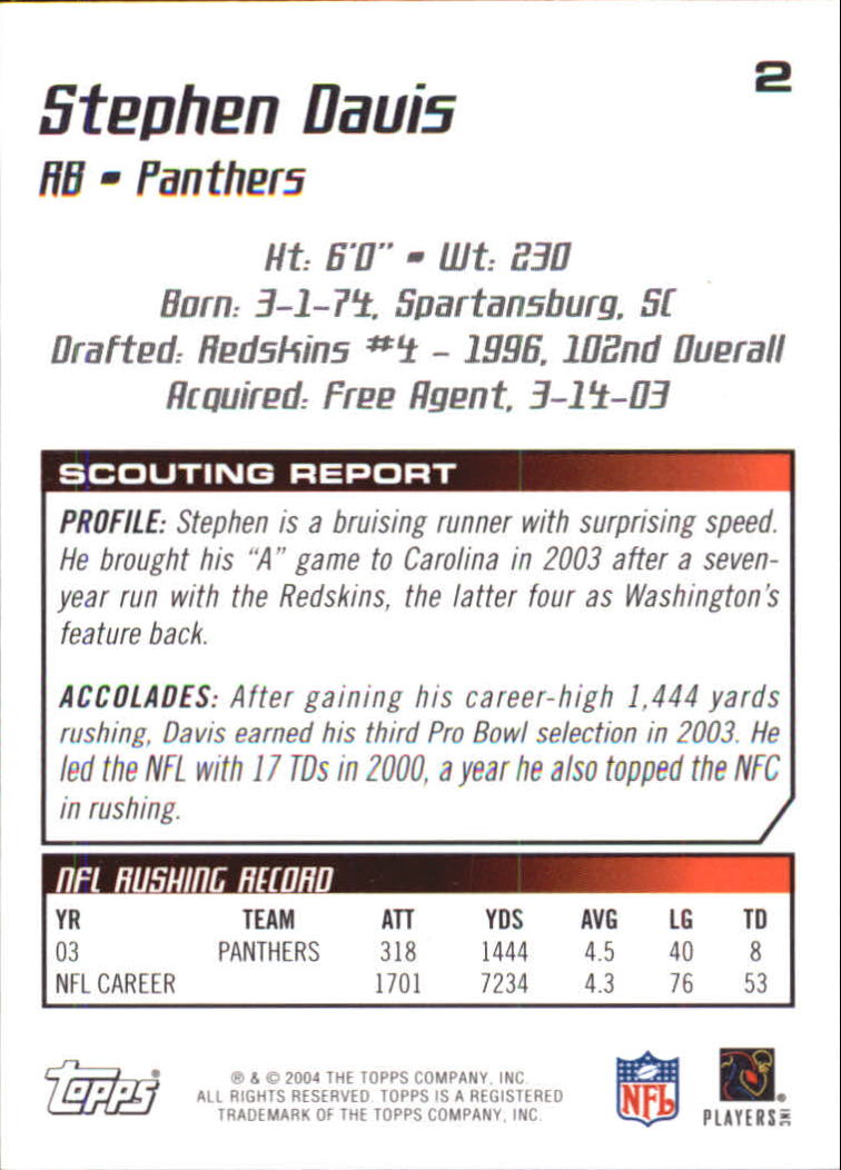 2004 Topps Draft Picks and Prospects Chrome #2 Stephen Davis back image