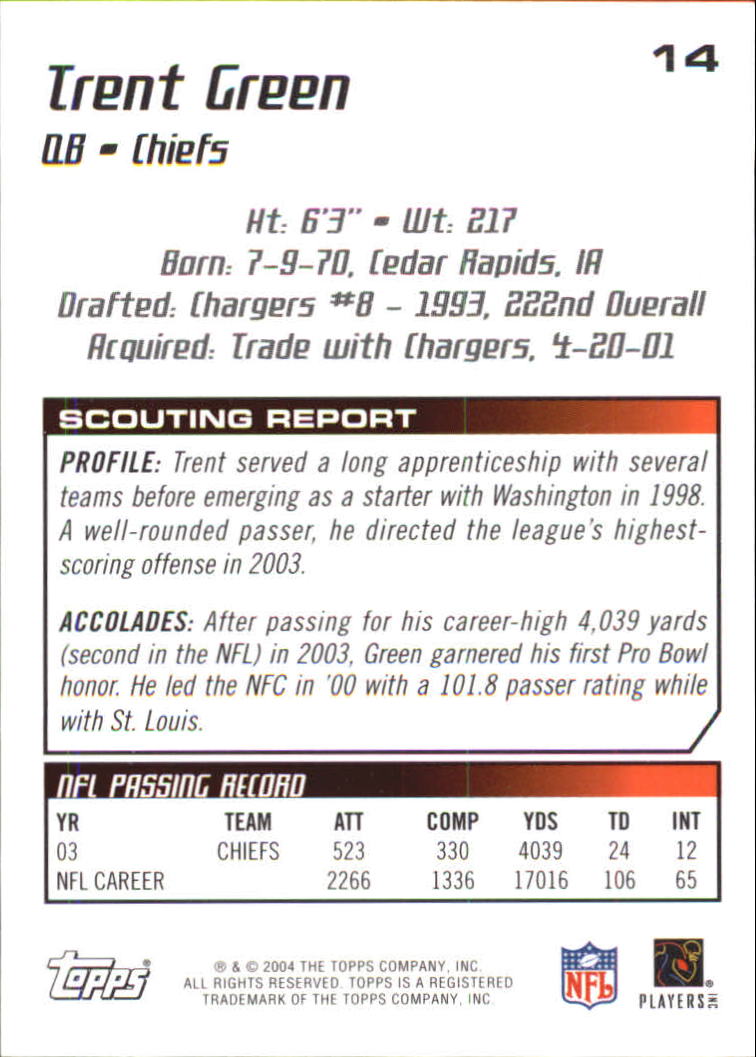 2004 Topps Draft Picks and Prospects Chrome #14 Trent Green back image