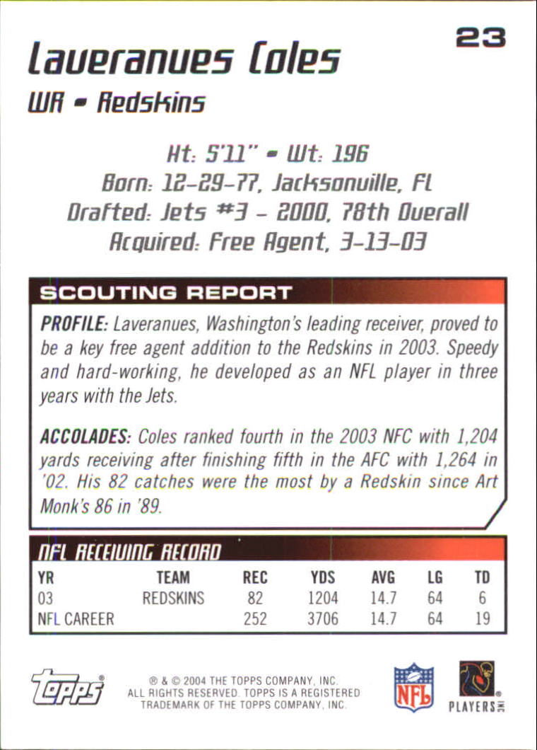 2004 Topps Draft Picks and Prospects Chrome #23 Laveranues Coles back image