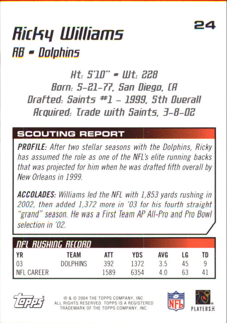 2004 Topps Draft Picks and Prospects Chrome #24 Ricky Williams back image