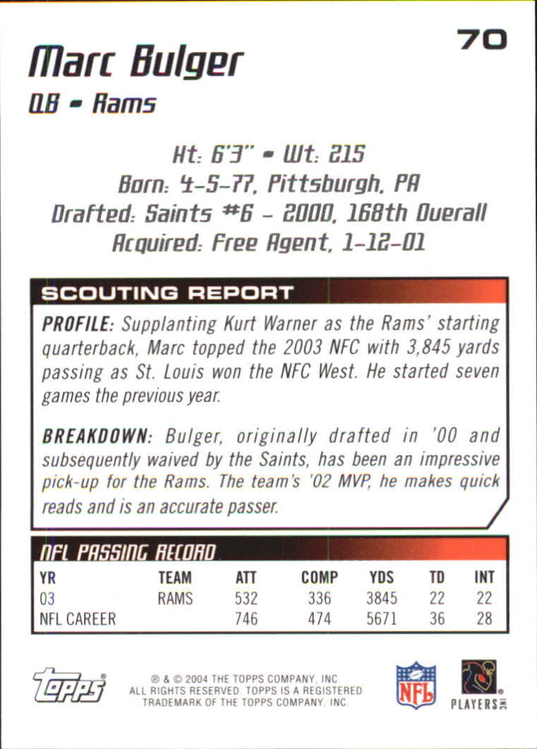 2004 Topps Draft Picks and Prospects Chrome #70 Marc Bulger back image