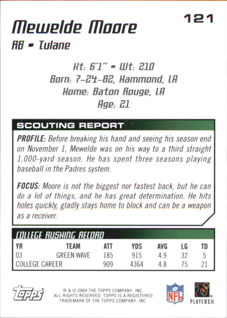 2004 Topps Draft Picks and Prospects Chrome #121 Mewelde Moore back image