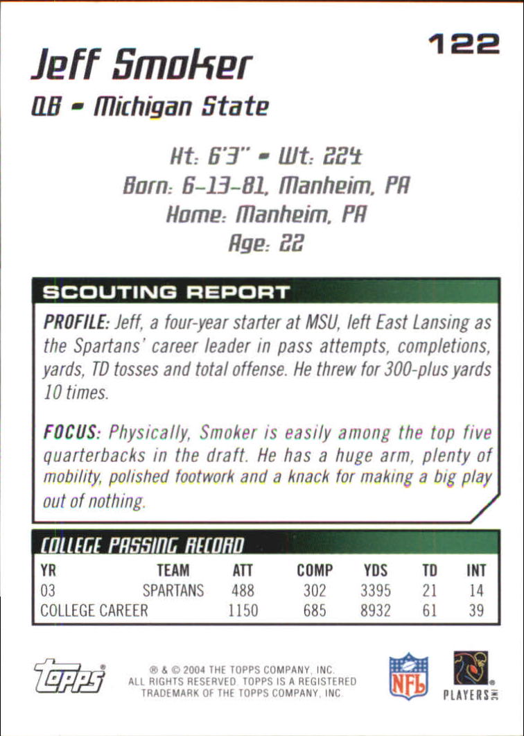 2004 Topps Draft Picks and Prospects Chrome #122 Jeff Smoker back image