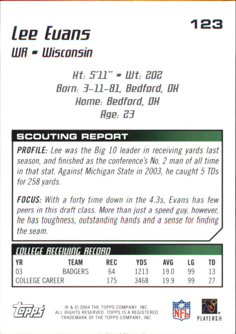 2004 Topps Draft Picks and Prospects Chrome #123 Lee Evans back image