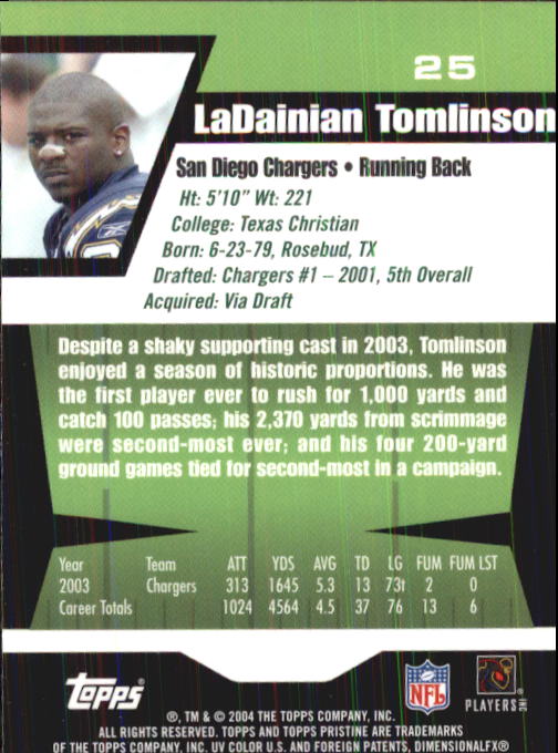 2004 Topps Pristine #25 LaDainian Tomlinson back image
