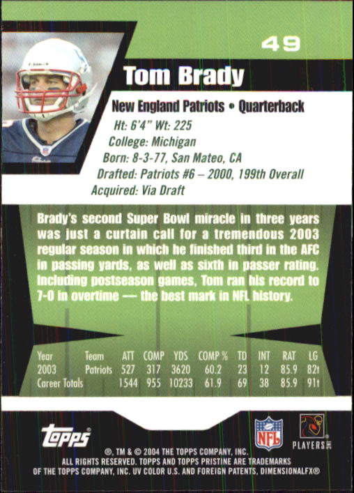 2004 Topps Pristine #49 Tom Brady back image