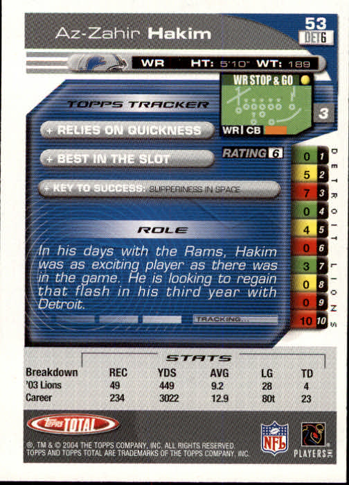 B1232- 2004 Topps Total FB Card #s 1-250 +Rookies -You Pick- 15+ FREE US SHIP - Picture 107 of 501