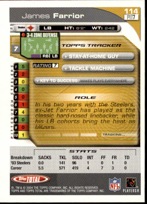 B1232- 2004 Topps Total FB Card #s 1-250 +Rookies -You Pick- 15+ FREE US SHIP - Picture 229 of 501