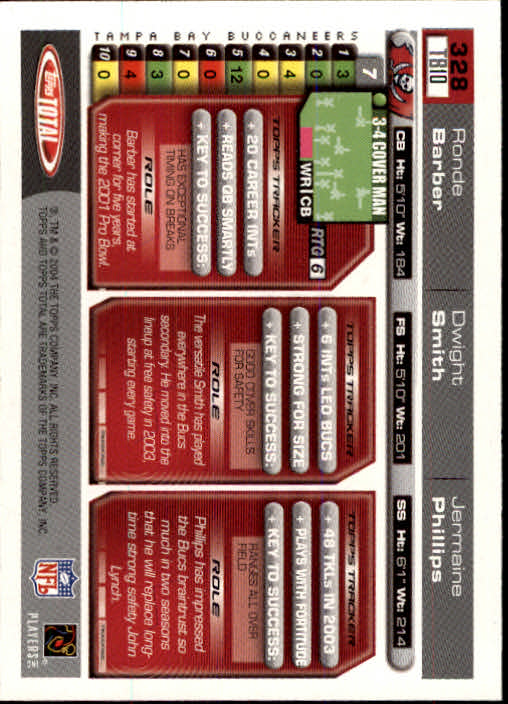 2004 Topps Total #328 Ronde Barber/Dwight Smith/Jermaine Phillips back image