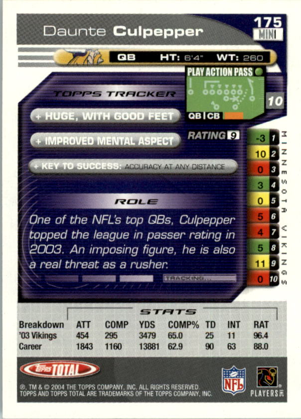 2004 Topps Total First Edition #175 Daunte Culpepper back image