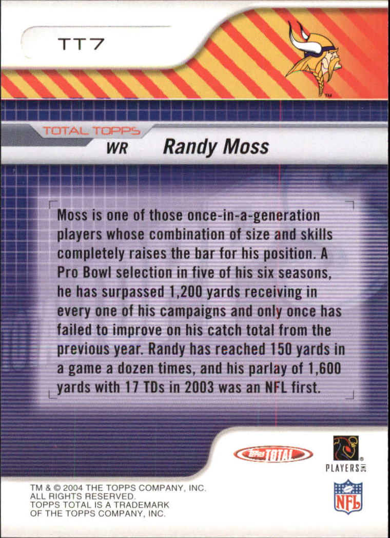 2004 Topps Total Total Topps #TT7 Randy Moss back image