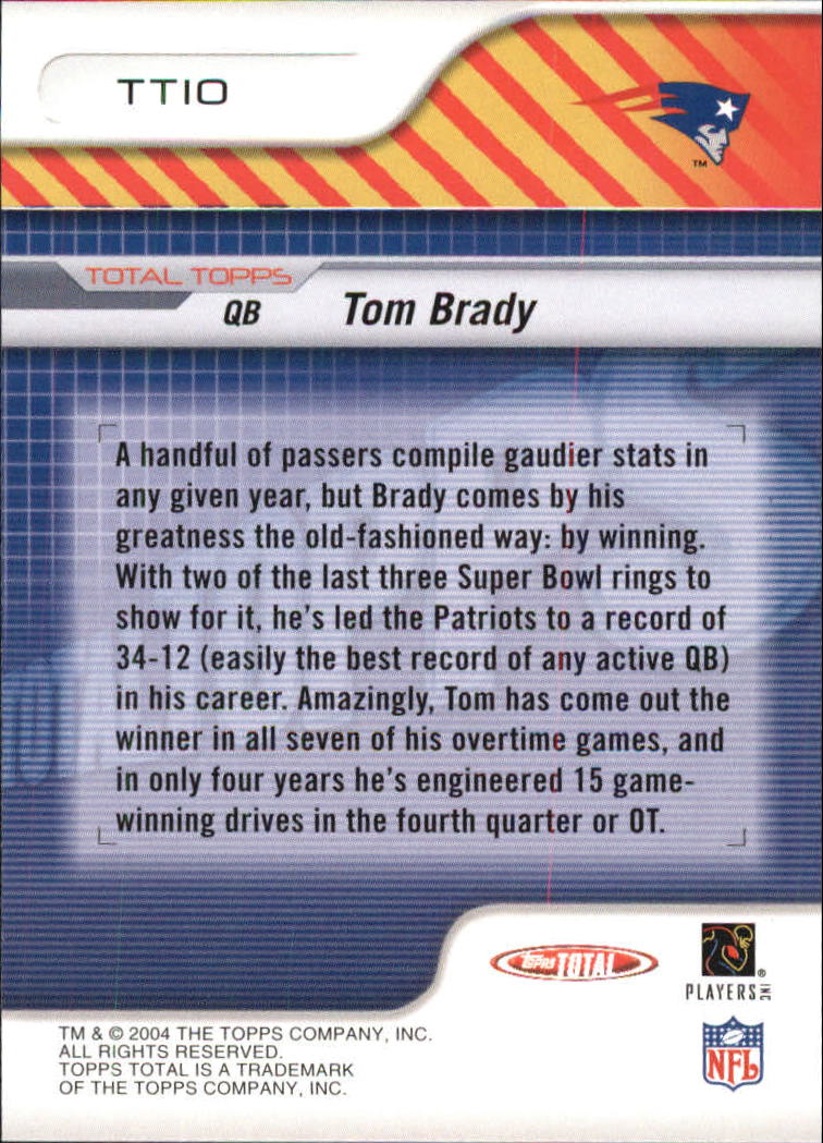 2004 Topps Total Total Topps #TT10 Tom Brady back image