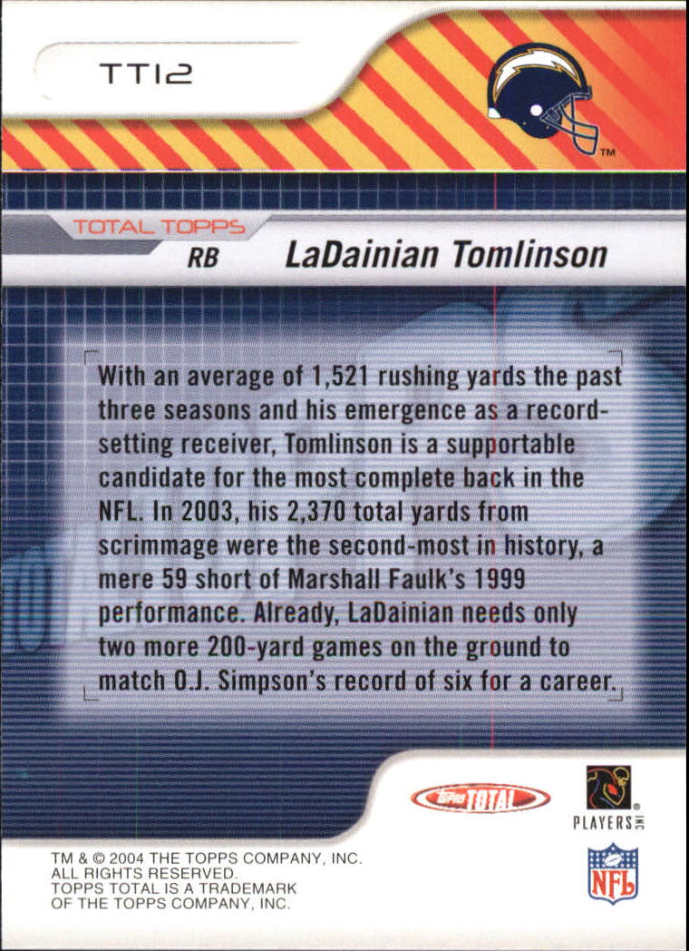2004 Topps Total Total Topps #TT12 LaDainian Tomlinson back image