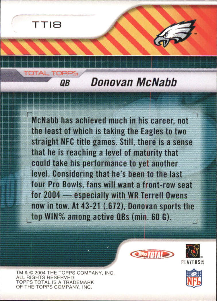2004 Topps Total Total Topps #TT18 Donovan McNabb back image