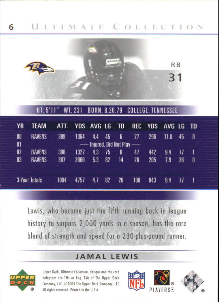 2004 Ultimate Collection #6 Jamal Lewis back image