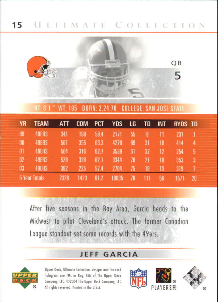 2004 Ultimate Collection (Upper Deck) Football "Main Set" Cards #1 to #135 - Bild 19 von 97