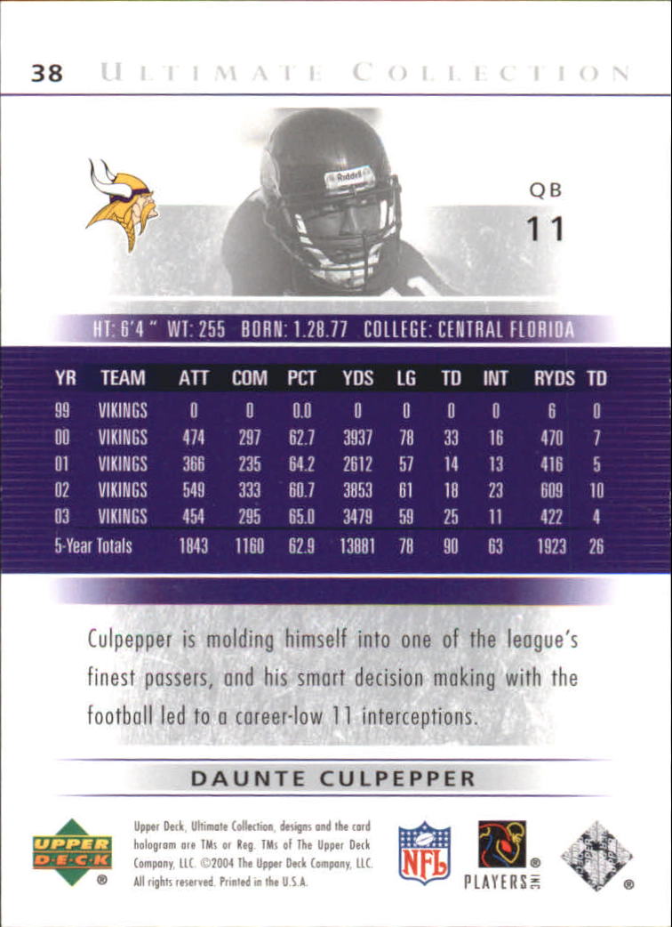 2004 Ultimate Collection (Upper Deck) Football "Main Set" Cards #1 to #135 - Bild 33 von 97