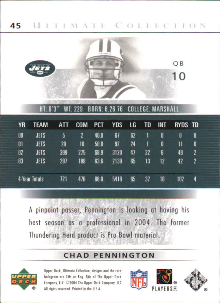 2004 Ultimate Collection (Upper Deck) Football "Main Set" Cards #1 to #135 - Bild 37 von 97