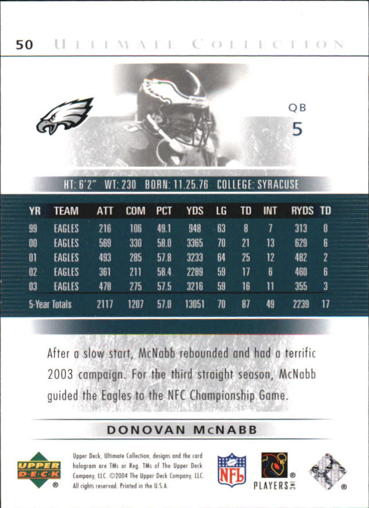 2004 Ultimate Collection (Upper Deck) Football "Main Set" Cards #1 to #135 - Bild 41 von 97