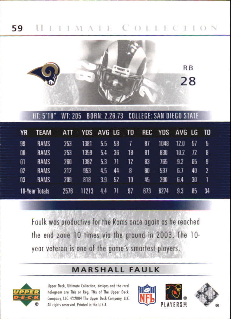 2004 Ultimate Collection (Upper Deck) Football "Main Set" Cards #1 to #135 - Bild 47 von 97